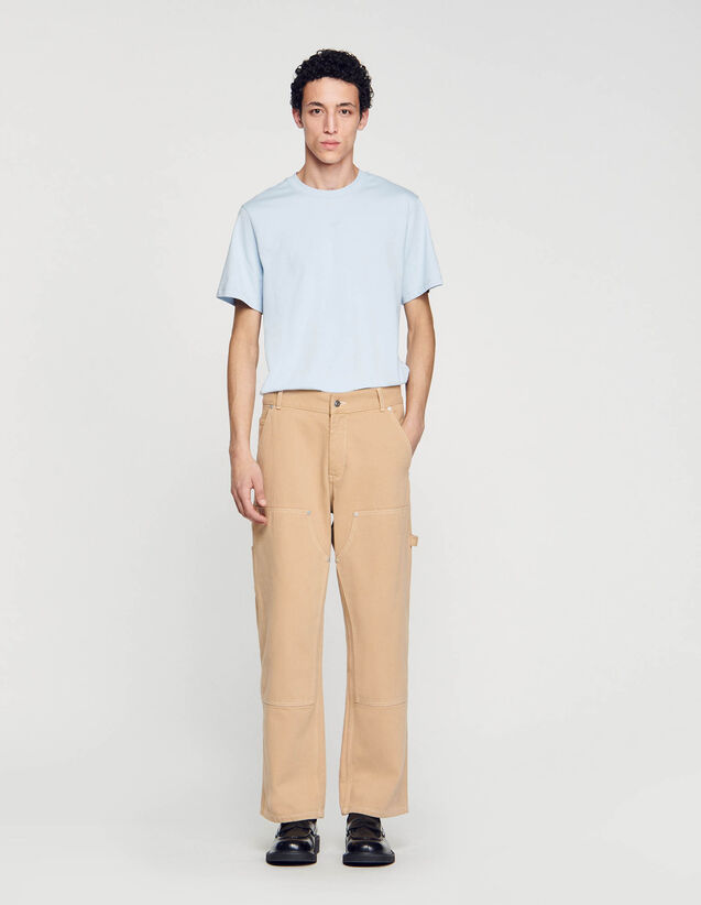 Cotton Canvas Carpenter Trousers : Pants & Shorts color Beige