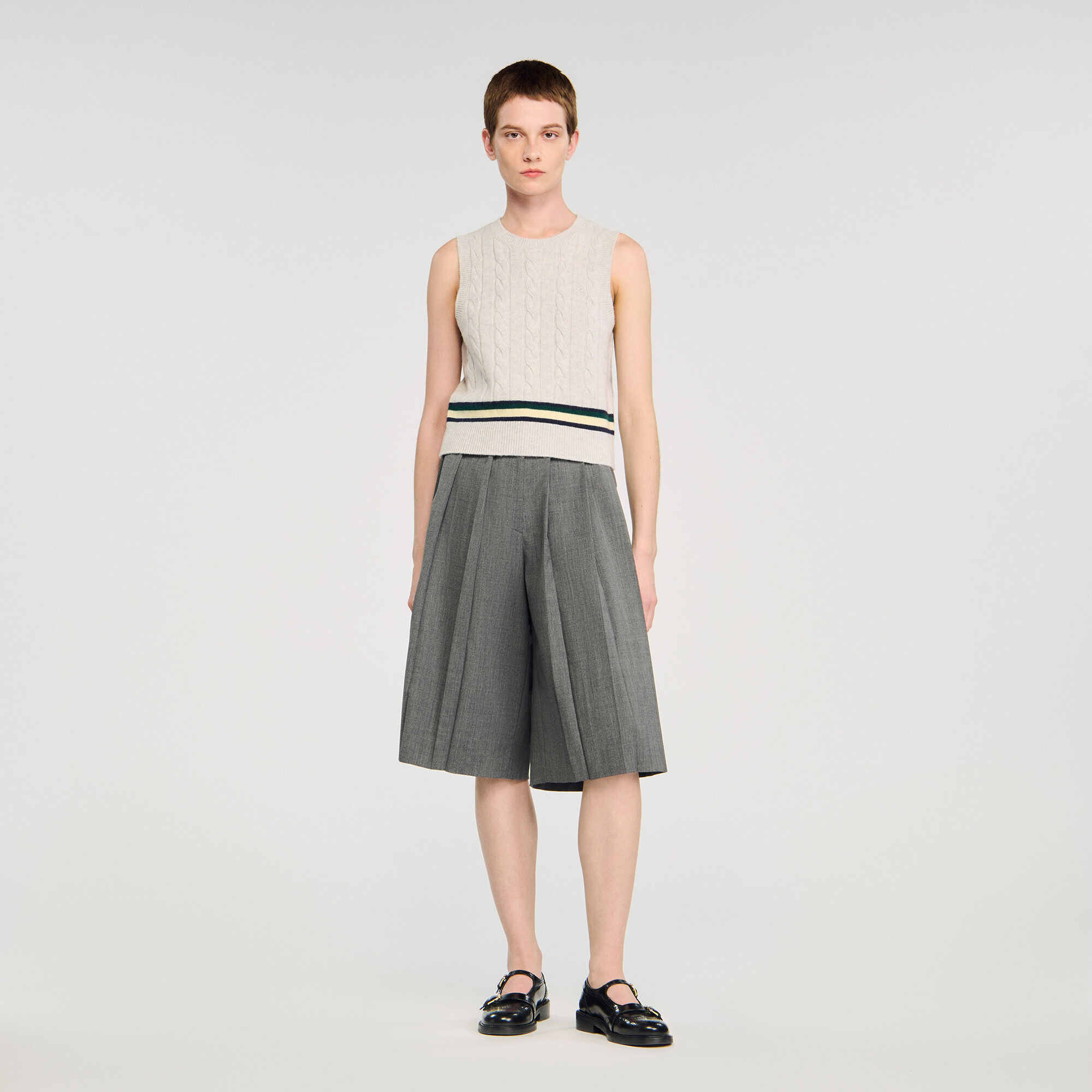 Pleated Long Shorts : Skirts & Shorts color Grey