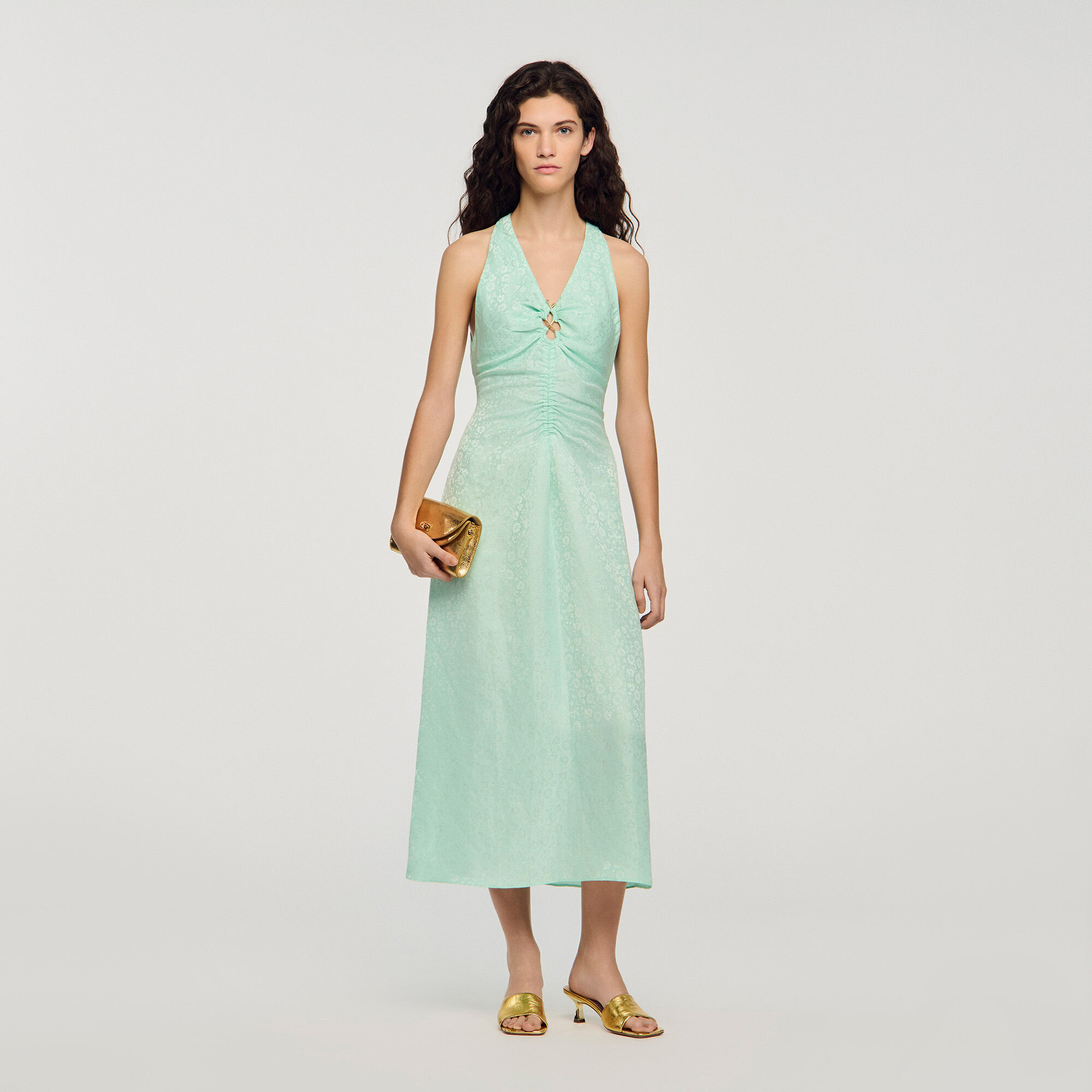 V-Neck Floral Print Maxi Dress : Dresses color Light Green