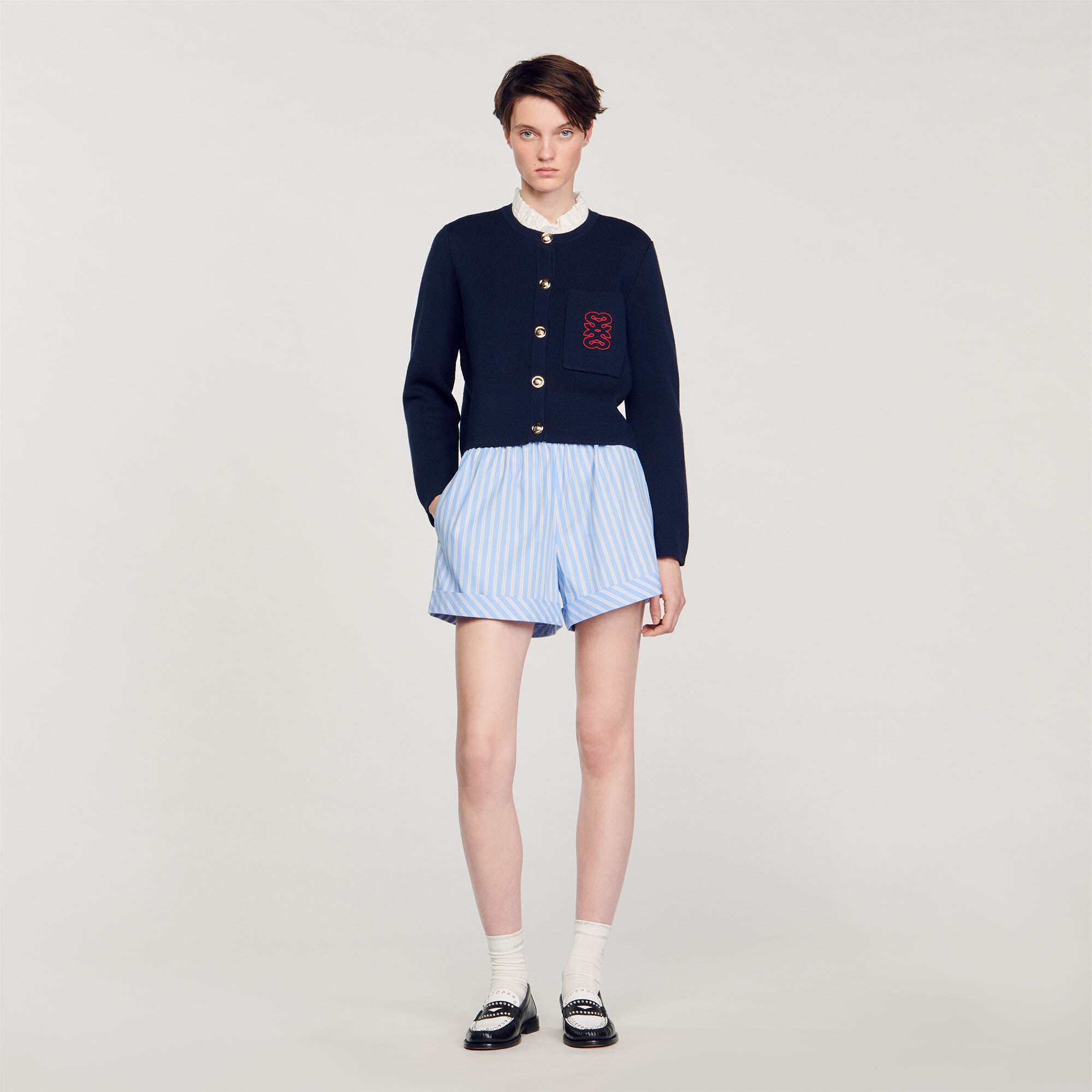 Coatigan With Ruffled Removable Collar Sweaters Cardigans Sandro paris