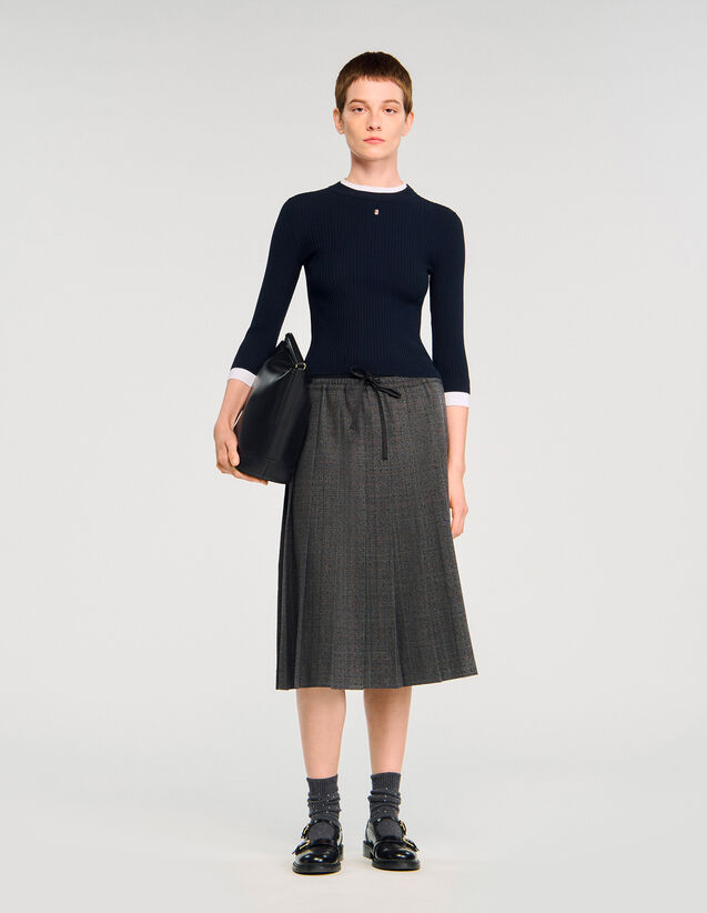 2-In-1 Mixed Wool Jumper - SFPPU02653 | sandro-paris.com 2-In-1 Mixed Wool Jumper : Sweaters & Cardigans color Navy Blue