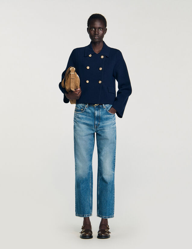 Double-Breasted Cardigan - SFPCA01330 | sandro-paris.com Double-Breasted Cardigan : Coats color Navy Blue