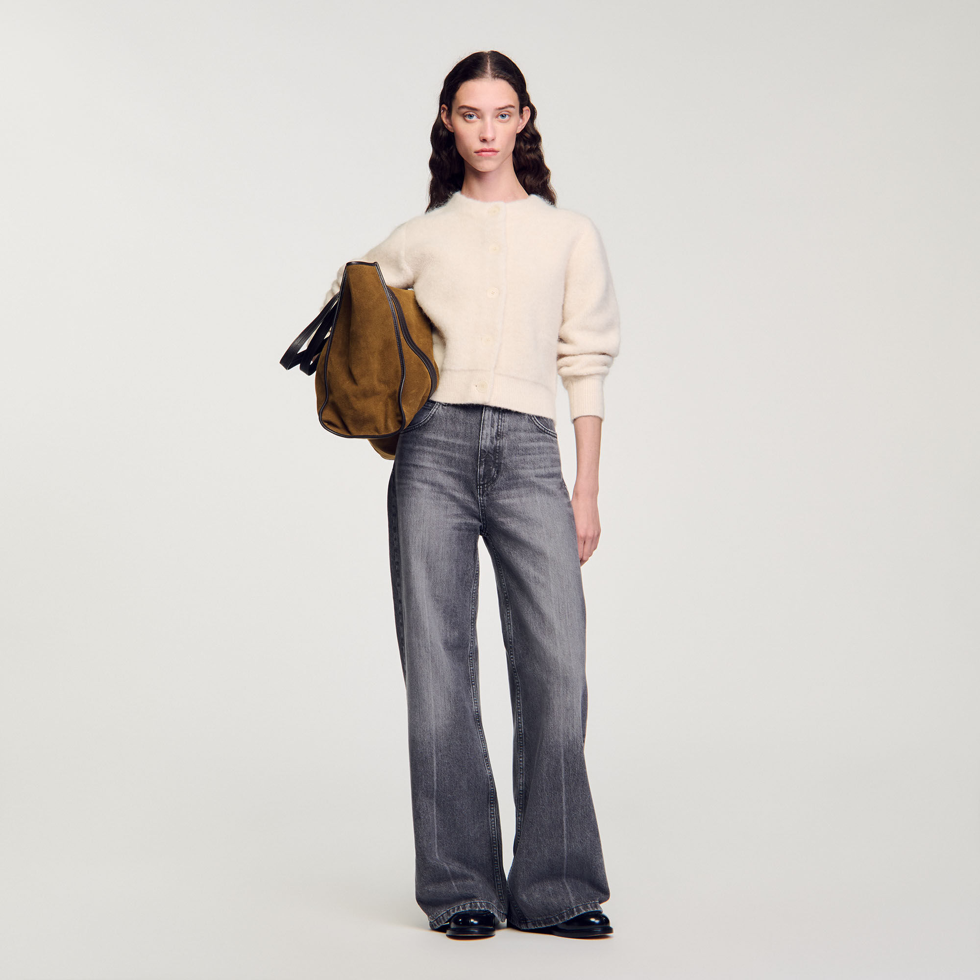 Cropped Fluffy Knit Cardigan : Sweaters & Cardigans&nbsp; color Ecru