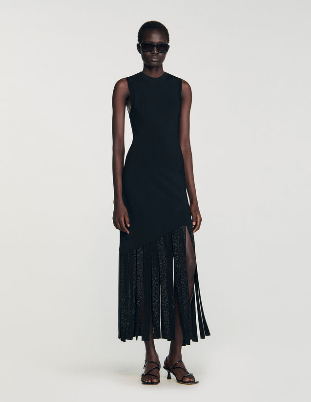 Fringed Maxi Dress - SFPRO04481 | sandro-paris.com Fringed Maxi Dress : Dresses color Light Grey