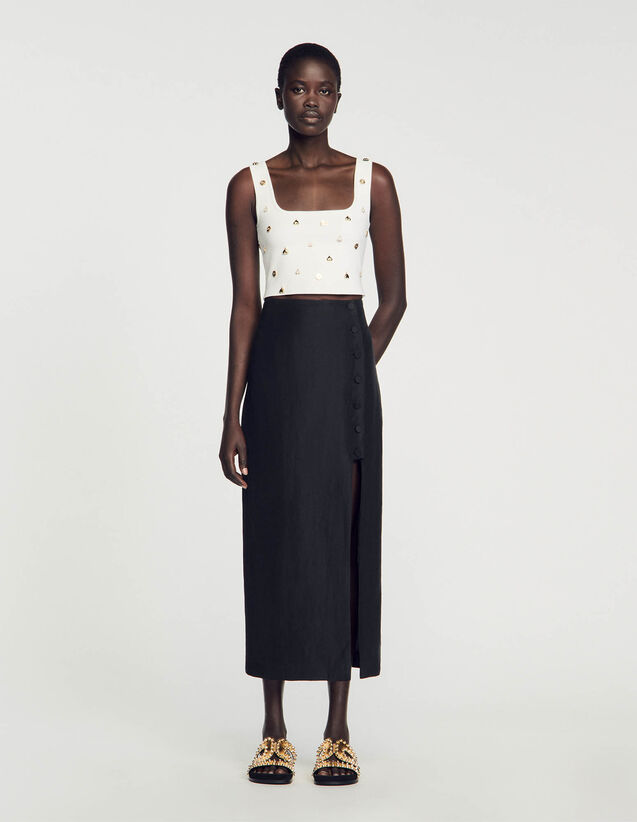 Slit Midi Skirt : null color Black