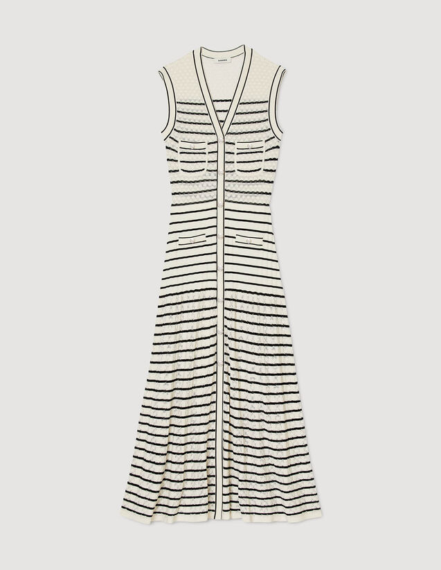 Striped Knit Midi Dress : Dresses color White / Black