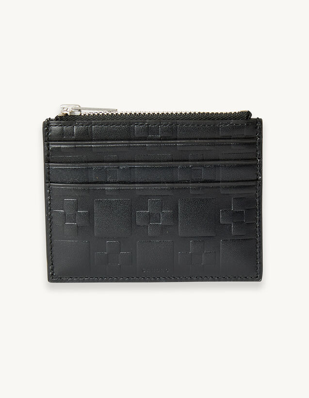 Embossed Leather Zipped Card Holder : Leather Goods color Black