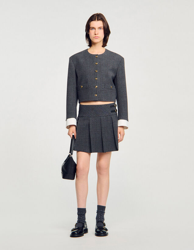 Short Rhinestone Suit Skirt - SFPJU01491 | sandro-paris.com Short Rhinestone Suit Skirt : Skirts & Shorts color Grey / Brown