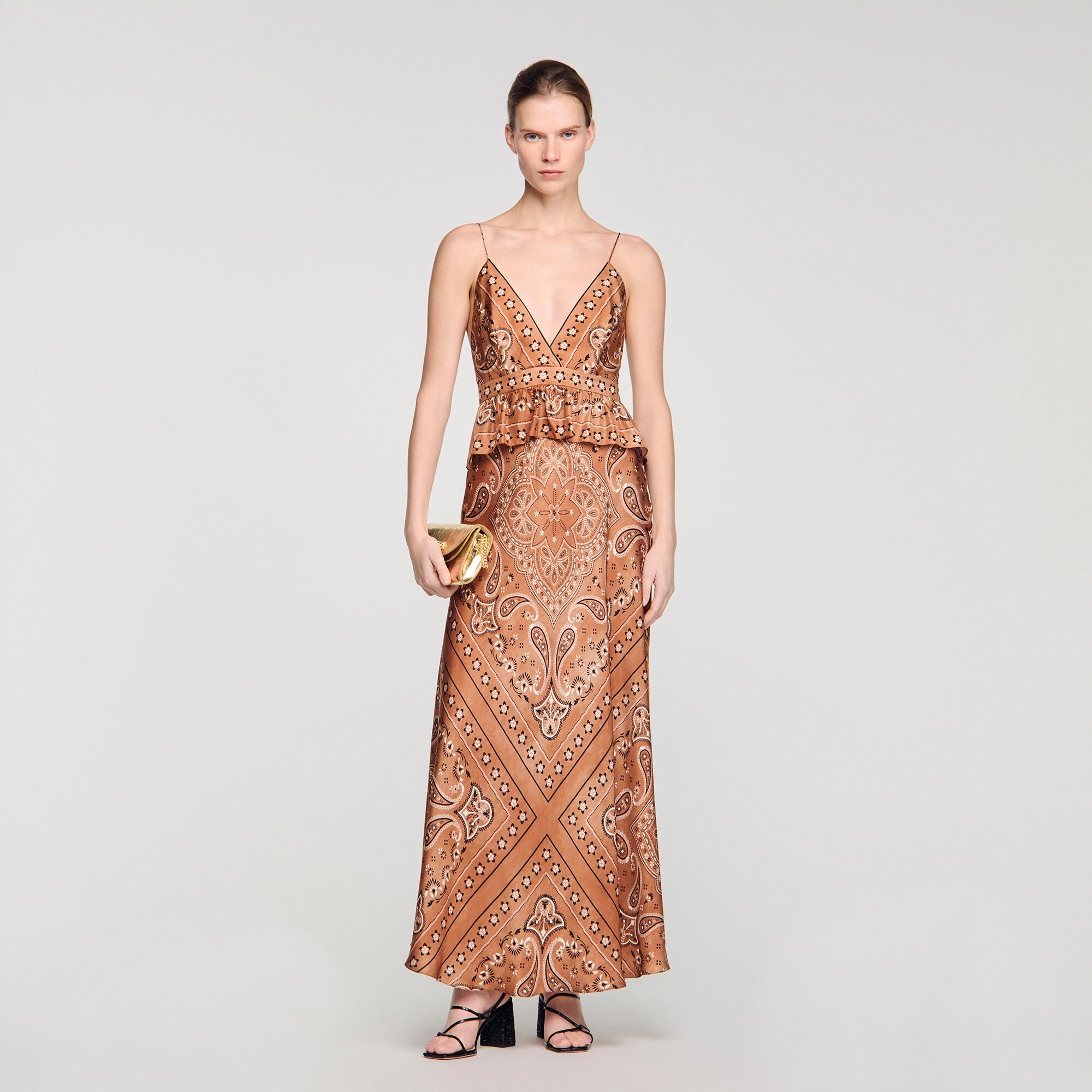 Bandana-Print Maxi Dress : Dresses color Brown / Black