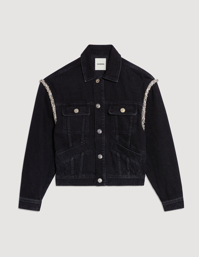 Oversized Denim Jacket With Rhinestones : Blazers & Jackets color Black