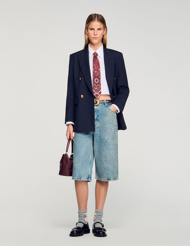 Distressed Denim Bermuda Shorts - SFPSH00552 | sandro-paris.com Distressed Denim Bermuda Shorts : Skirts & Shorts color Blue Jean