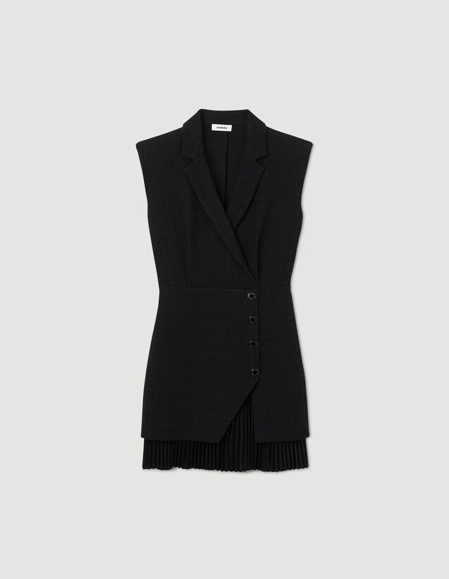 Pleated Tweed Dress : Dresses color Black