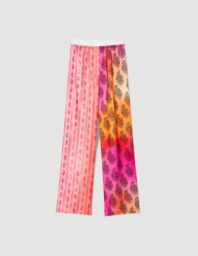 Wide-Leg Patterned Trousers : Pants color Pink / Orange