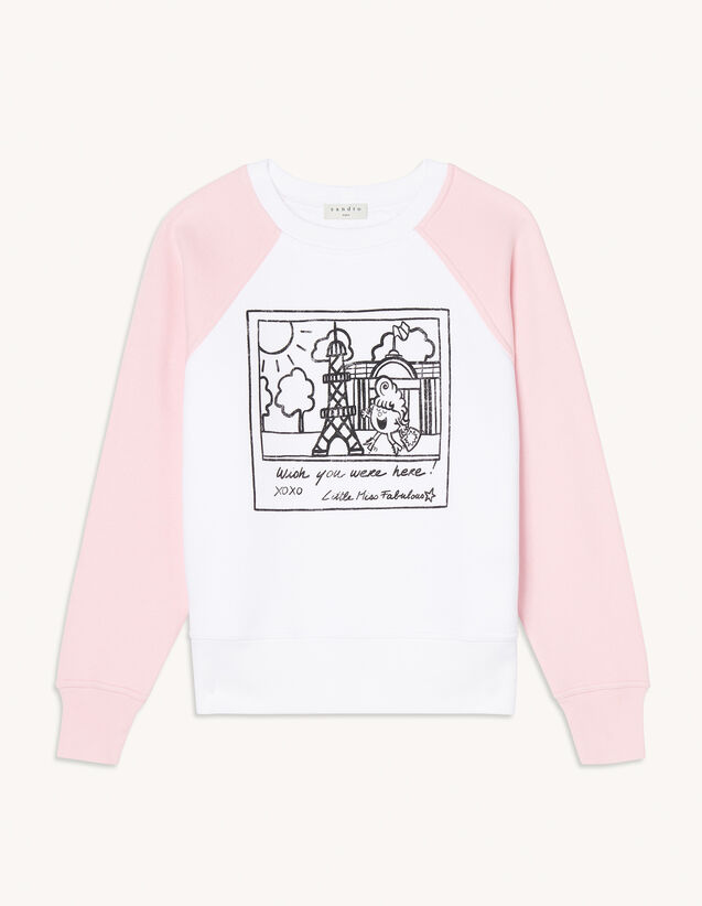 Two-Tone Printed Sweatshirt : Sandro x Mr. Men & Little Miss color white