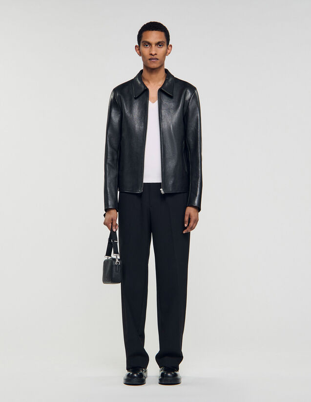 Zip-Up Leather Jacket - SHPBL01017 | sandro-paris.com Zip-Up Leather Jacket : Jackets & Coats color Black