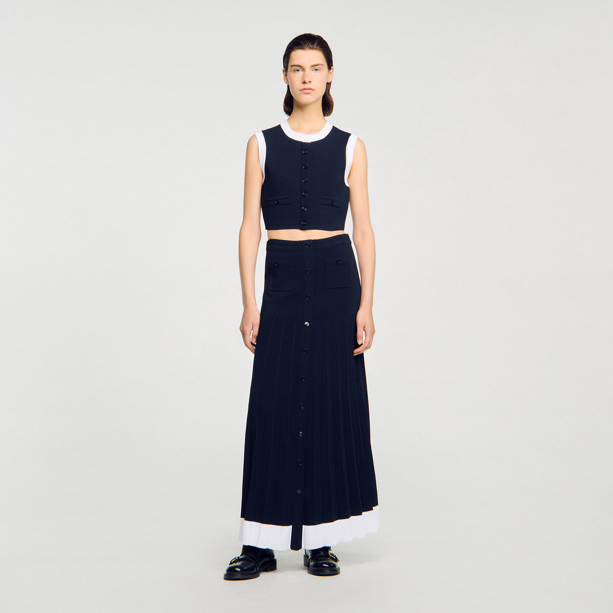 Long Two-Tone Knit Skirt : Skirts & Shorts color Navy Blue