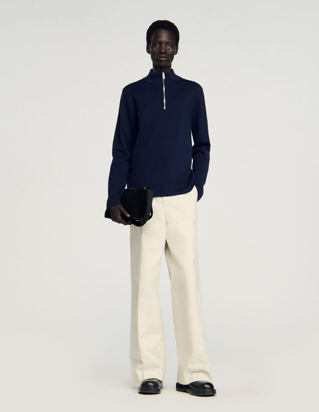 Wool Jumper With Zip Collar - SHPTR00161 | sandro-paris.com Wool Jumper With Zip Collar : Sweaters & Cardigans color Midnight Blue