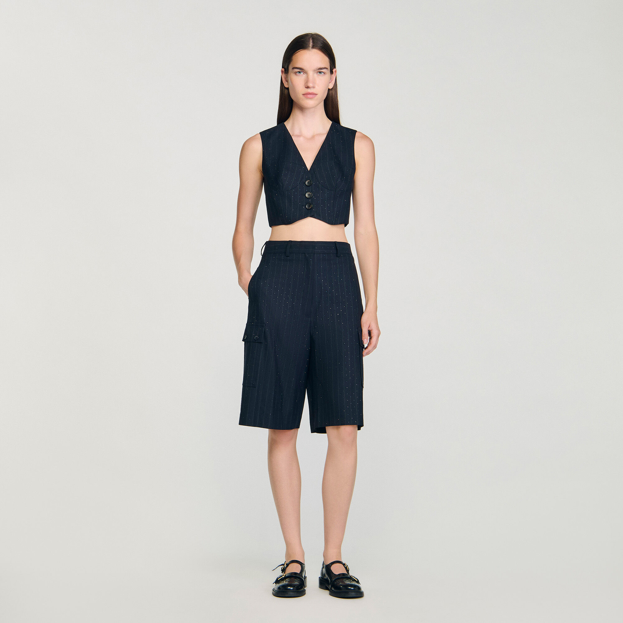 Rhinestone Striped Bermuda : Skirts & Shorts color Navy Blue