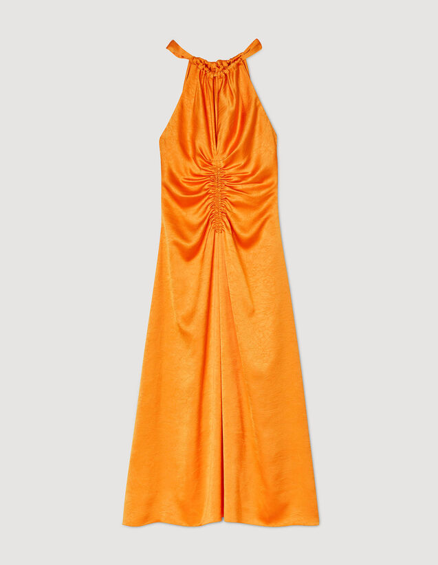Ruched Satin-Effect Maxi Dress : Dresses color Orange