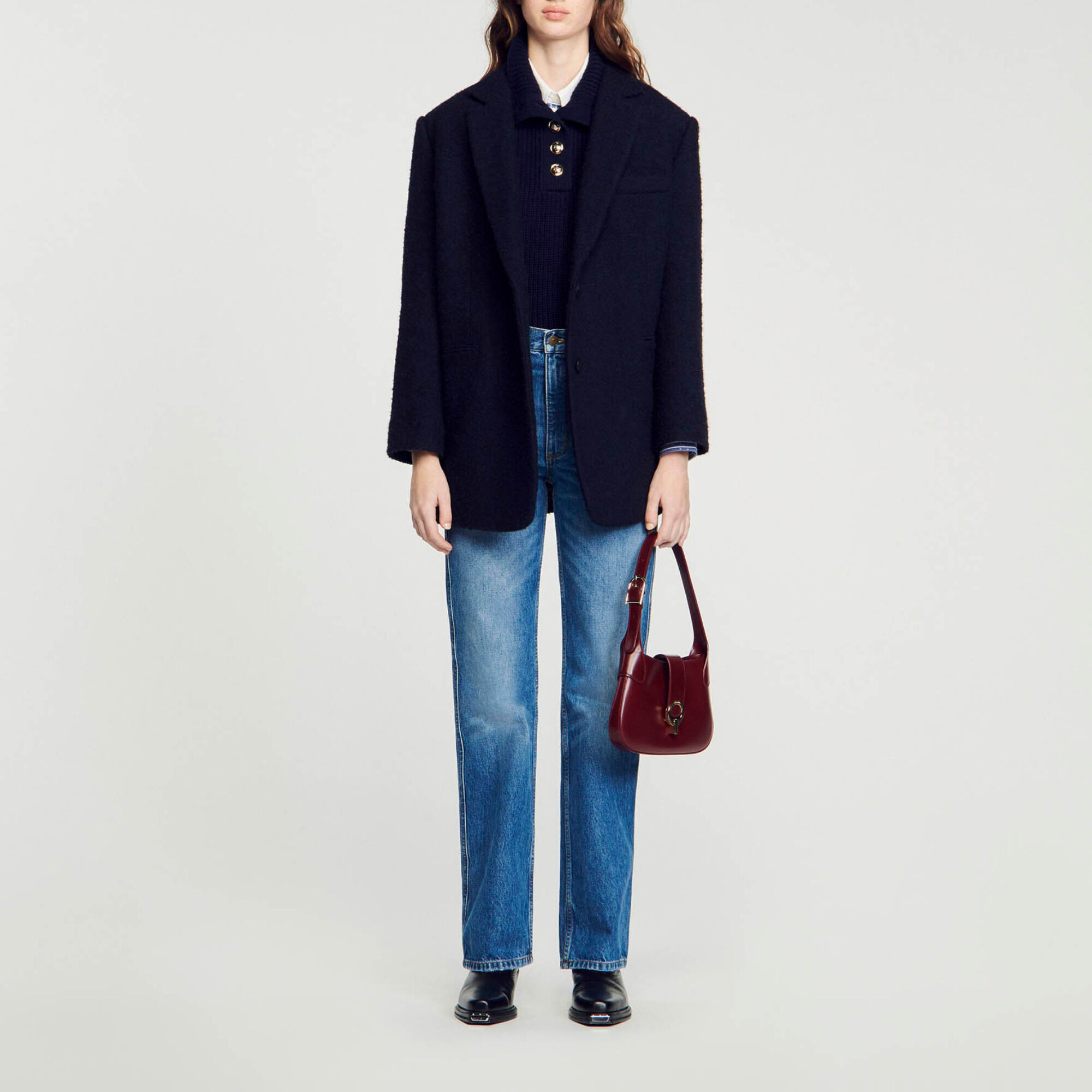 Oversized Jacket : Coats & Jackets&nbsp; color Navy Blue