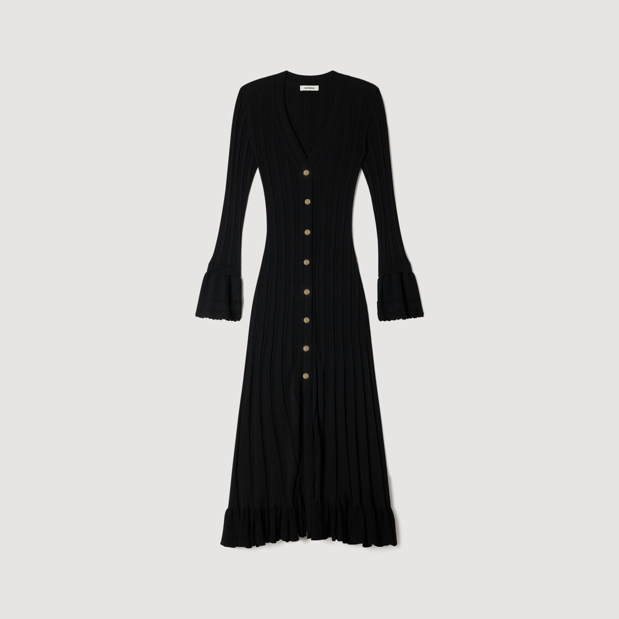 Knit Maxi Dress With Ruffle : Dresses color Black