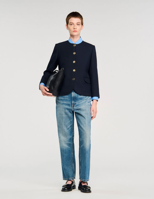 Round Collar Jacket - SFPVE01208 | sandro-paris.com Round Collar Jacket : Blazers & Jackets color Navy Blue
