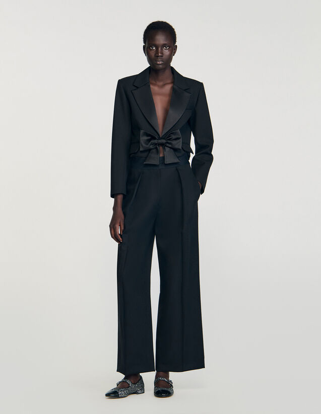 Wide-Leg Elastic Waist Trousers - SFPPA01804 | sandro-paris.com Wide-Leg Elastic Waist Trousers : Pants color Black