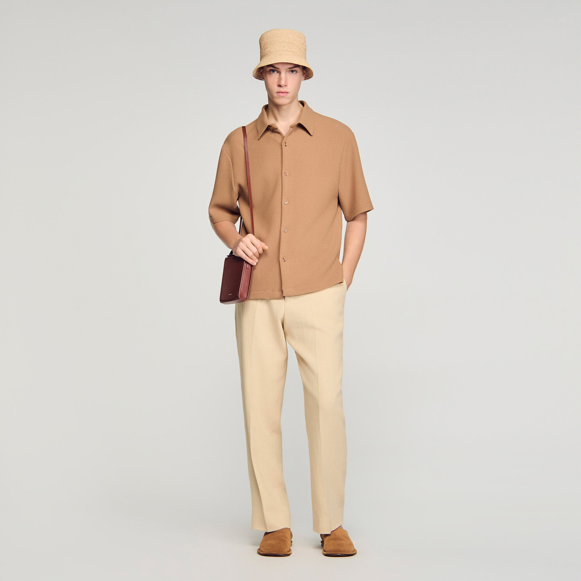 Textured Shark Collar Shirt : Shirts color Camel