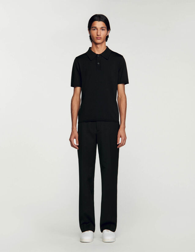 Short-Sleeve Knitted Polo Shirt - SHPTR00382 | sandro-paris.com Short-Sleeve Knitted Polo Shirt : Sweaters & Cardigans color Black