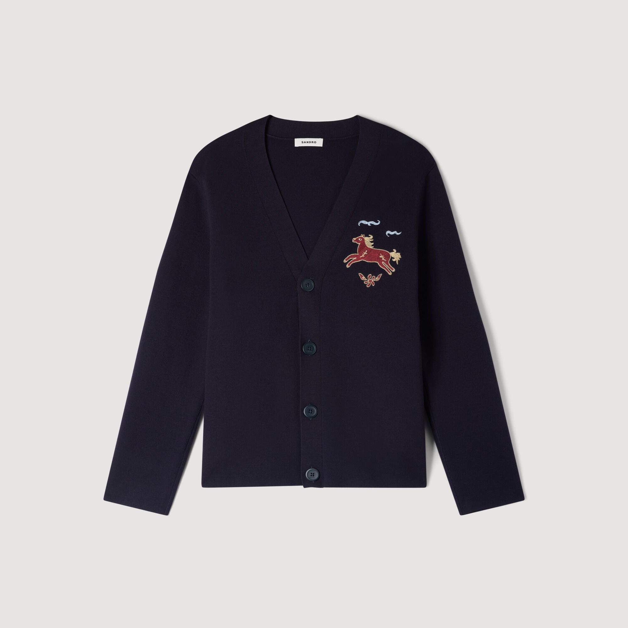 Long-Sleeved Embroidered Cardigan : Sweaters & Cardigans color Midnight Blue