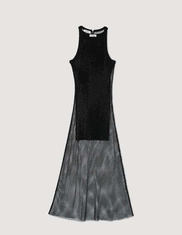 Long Shiny Mesh Dress : Dresses color Black
