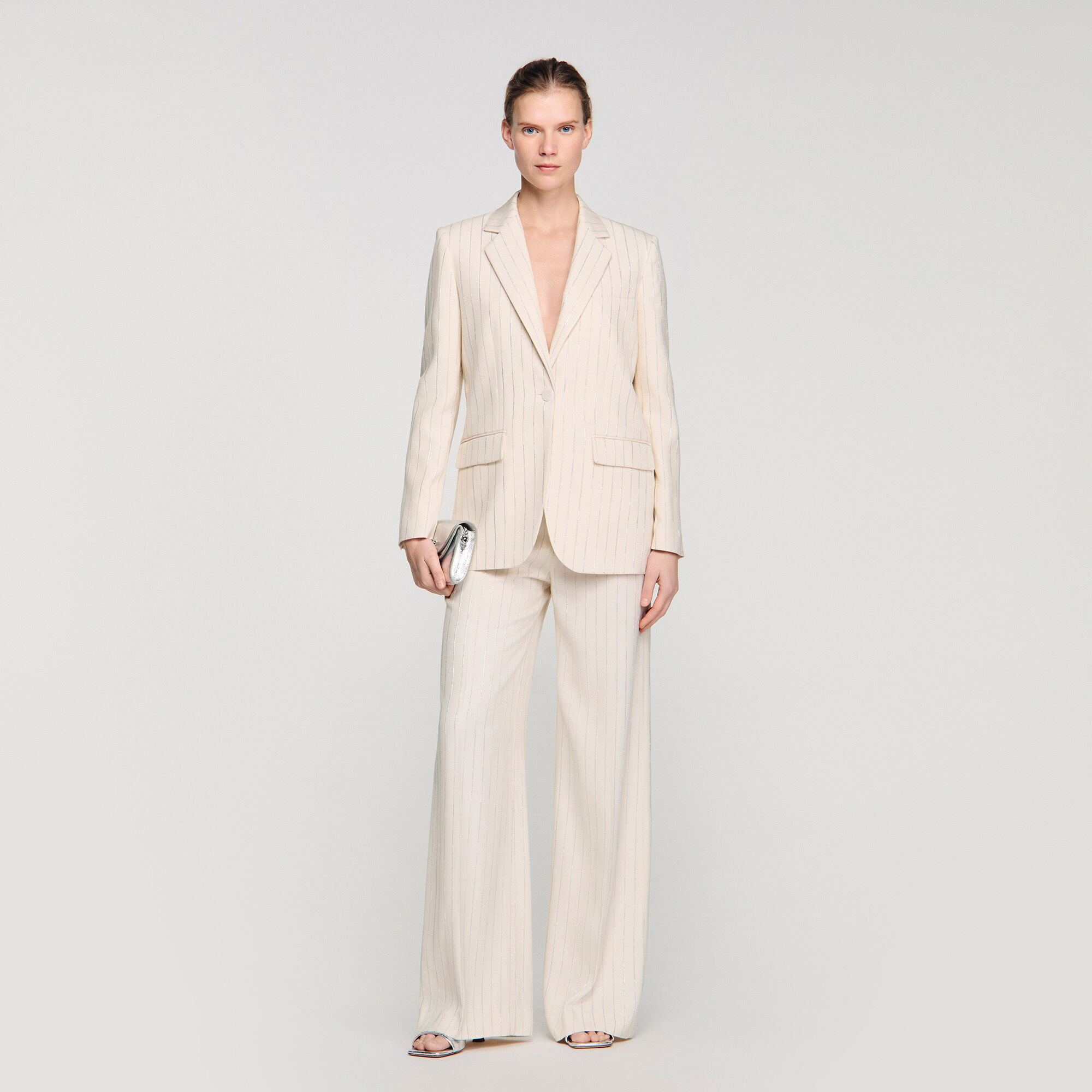 Striped Tailored Jacket : Blazers & Jackets color Ecru / Silver