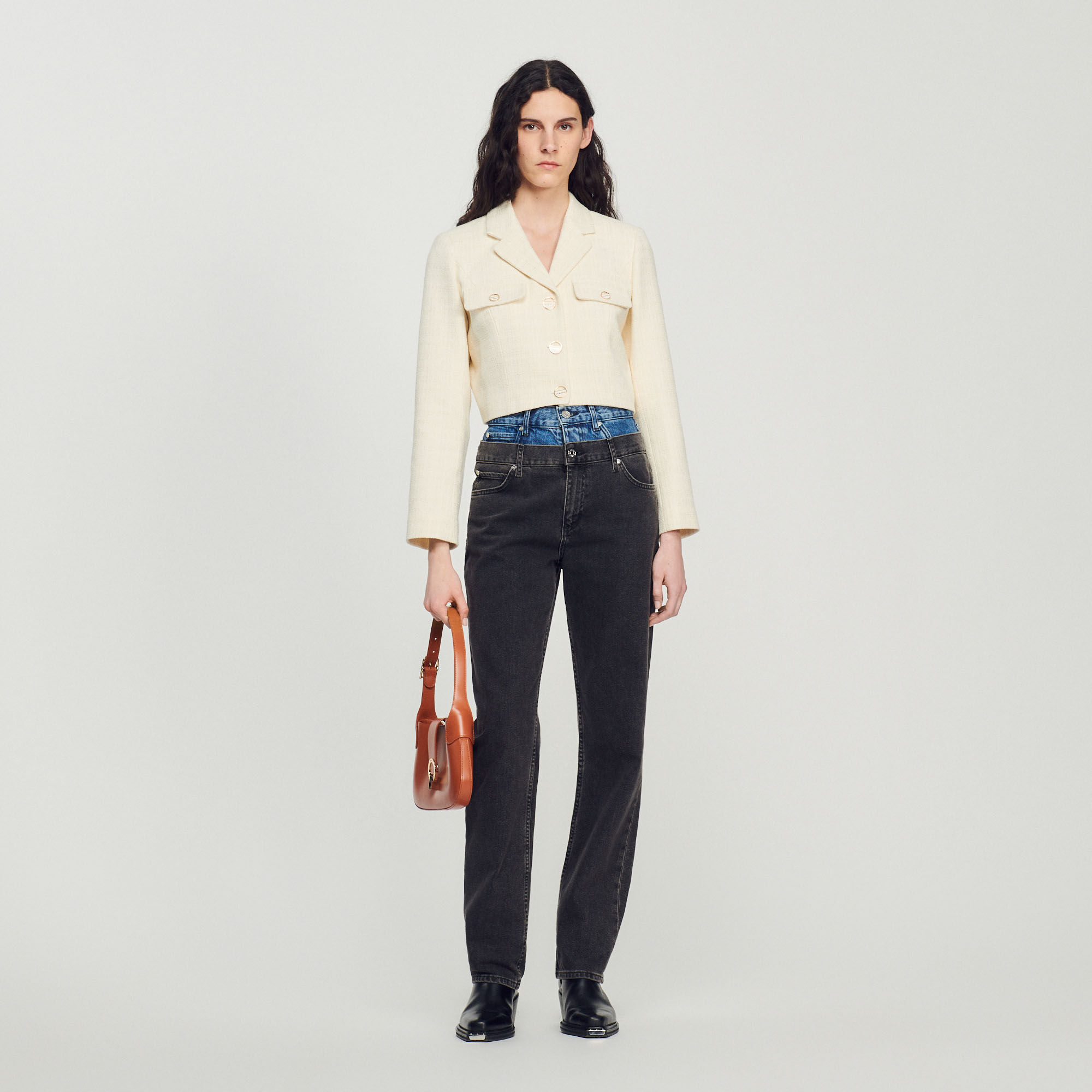 Cropped Tweed Button-Up Jacket : Coats & Jackets&nbsp; color Ecru