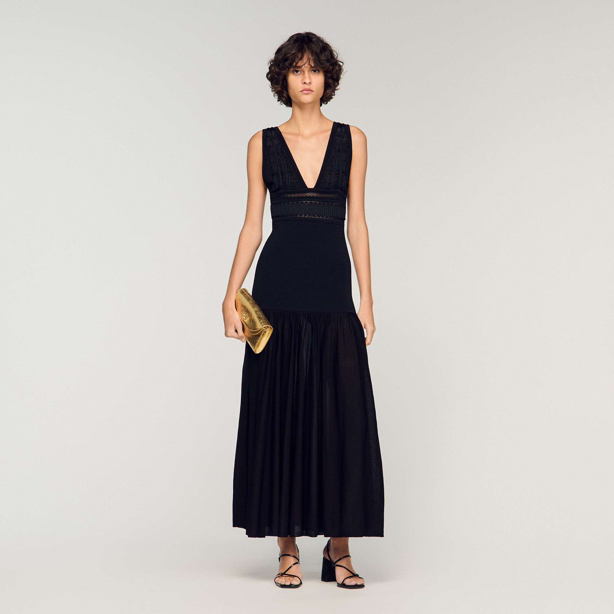 Ruffled Knit Maxi Dress : Dresses color Black