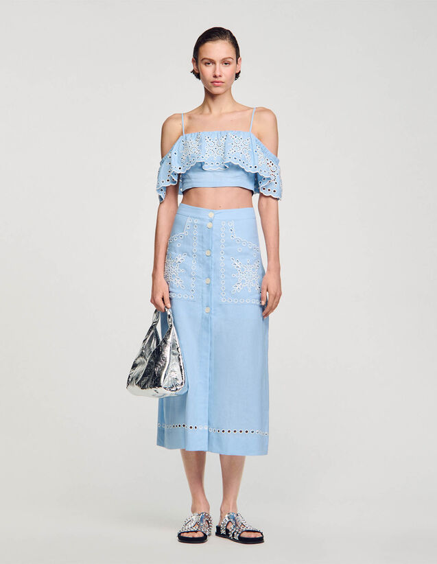 Embroidered Maxi Skirt : Skirts & Shorts color Sky Blue