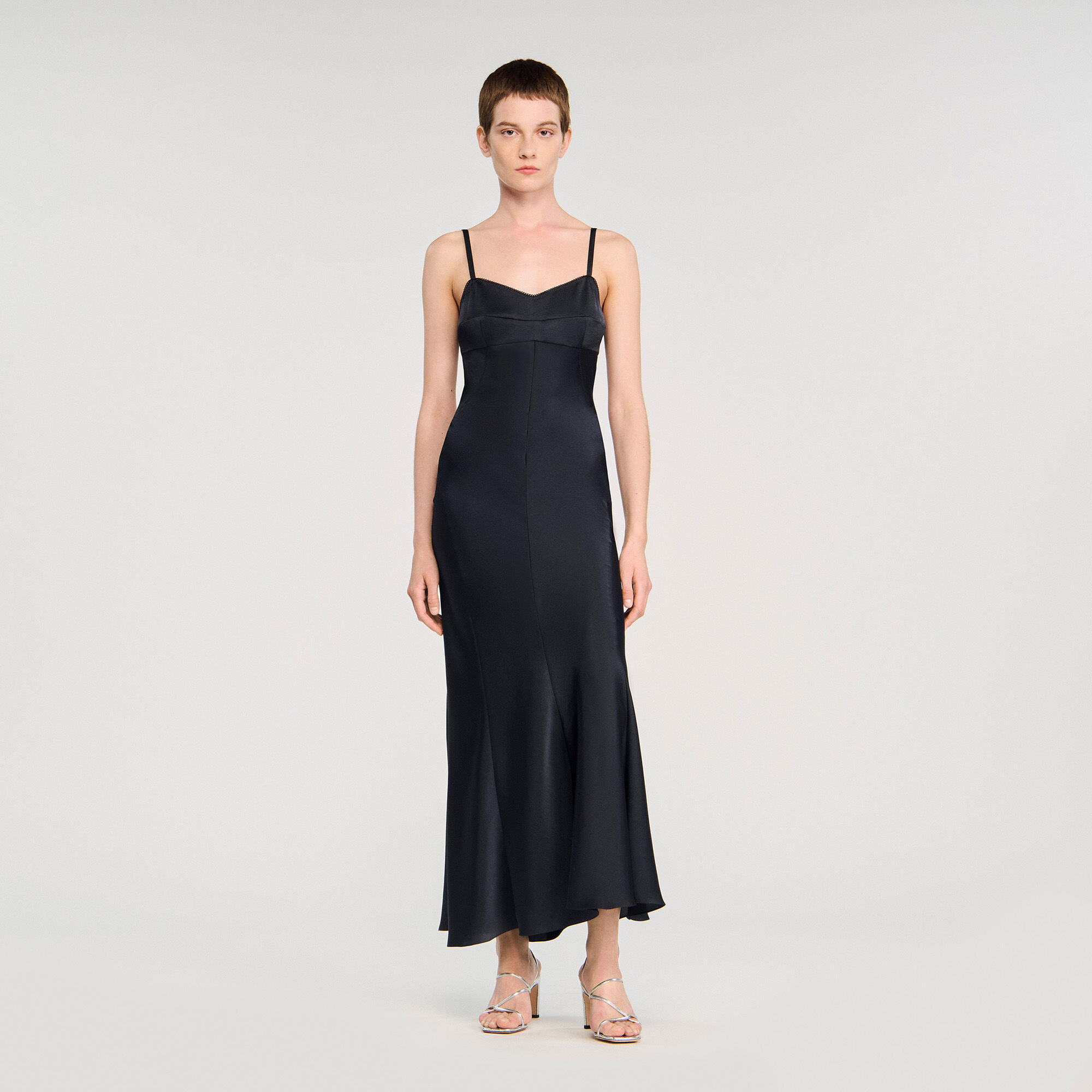 Satin-Effect Maxi Dress : Dresses color Navy Blue