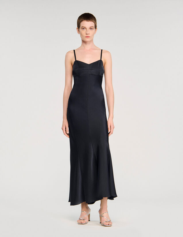 Satin-Effect Maxi Dress - SFPRO04527 | sandro-paris.com Satin-Effect Maxi Dress : Dresses color Navy Blue