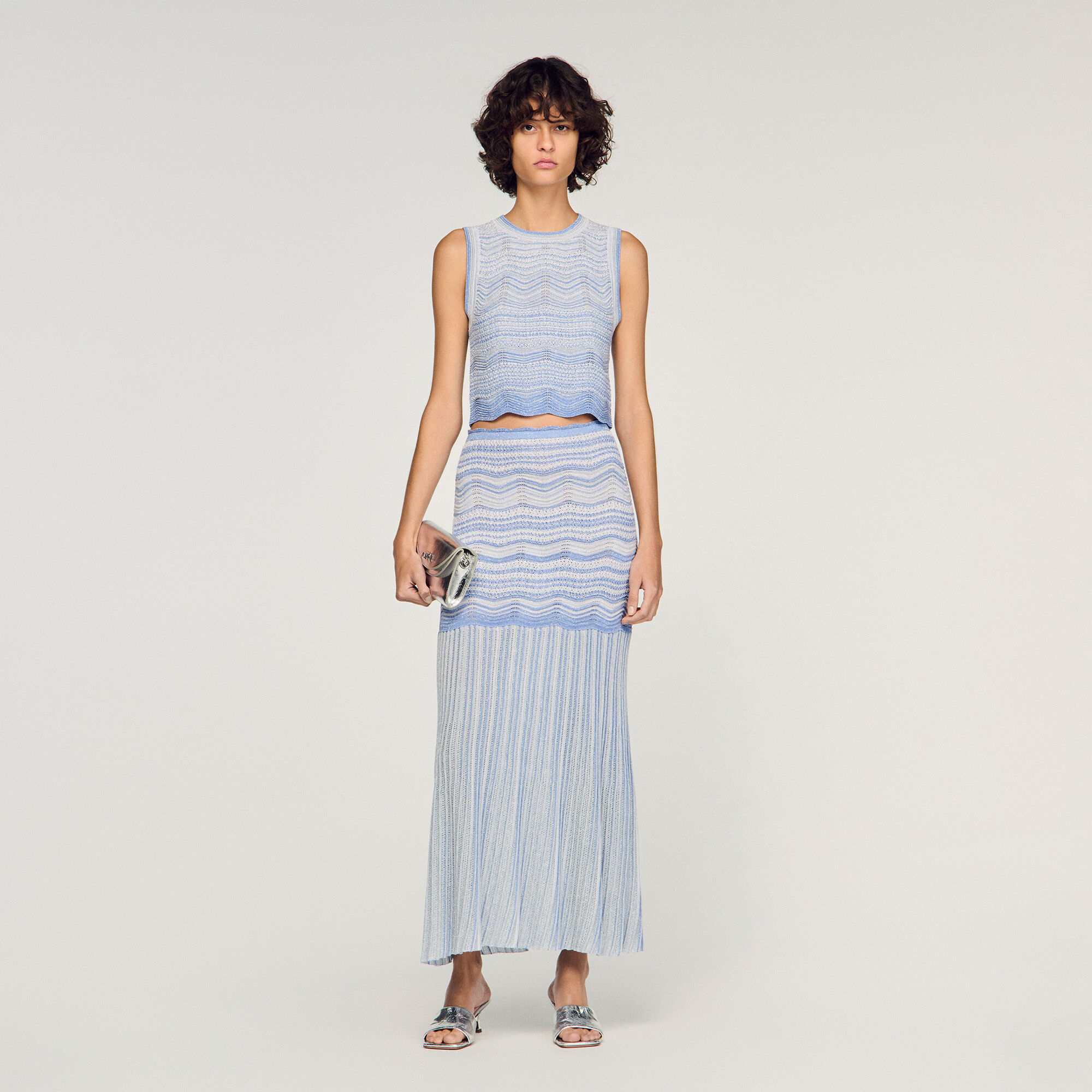 Decorative Knit Crop Top : Sweaters & Cardigans color Sky Blue