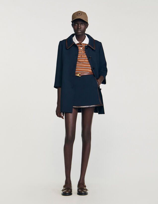 Short Skirt With Leather Bands - SFPJU01493 | sandro-paris.com Short Skirt With Leather Bands : Skirts & Shorts color Navy Blue