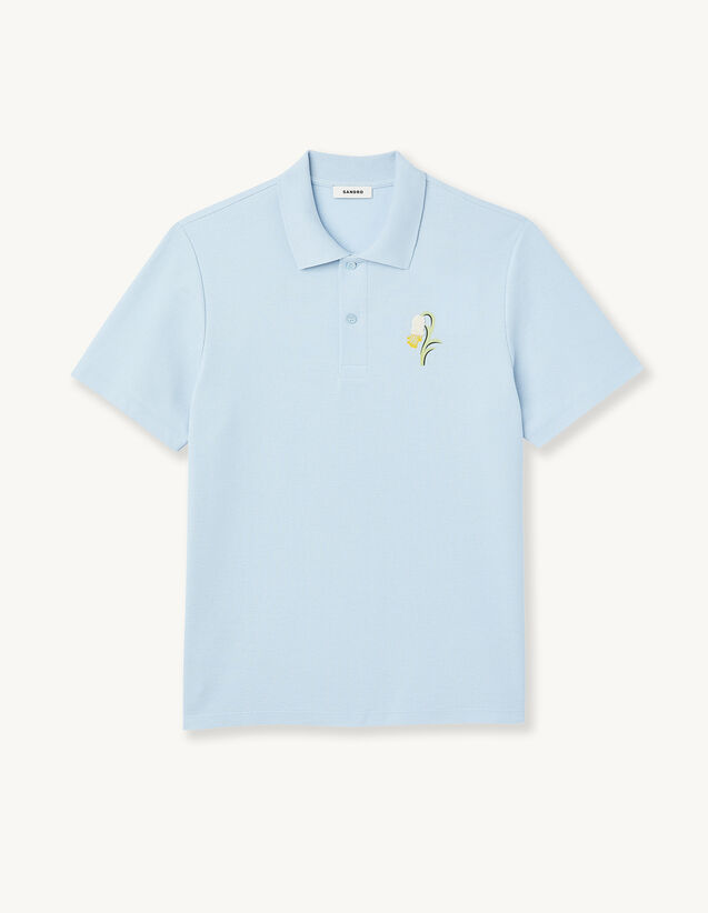 Cotton Piqué Polo Shirt With Embroidery : T-shirts & Polo shirts color Light blue