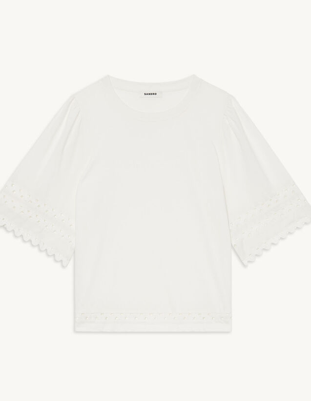 Lace Trim T-Shirt : T-shirts color white