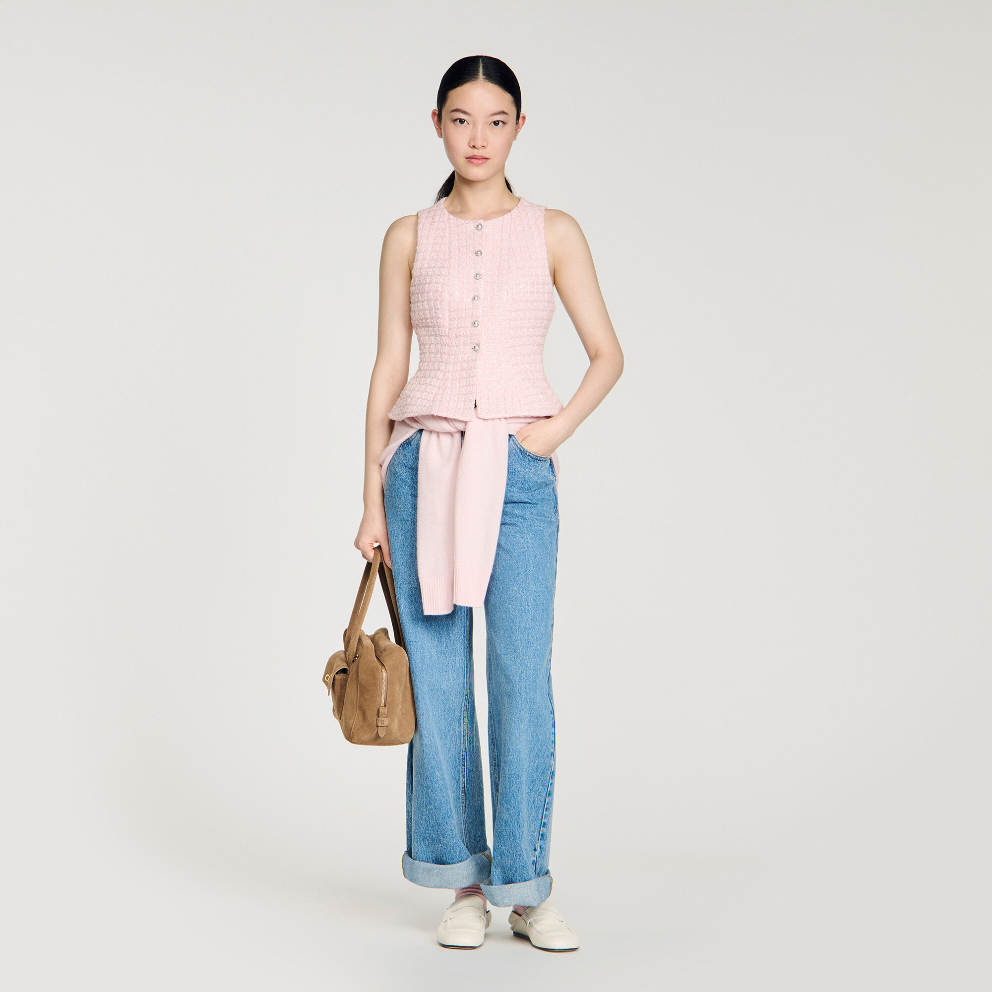 Beaded Check Tweed Jacket : Blazers & Jackets color Pink