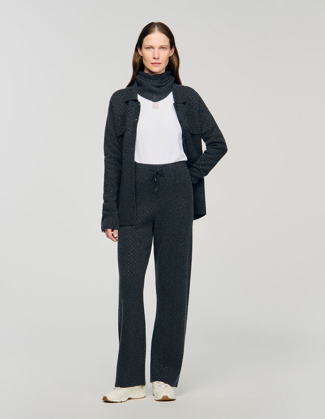 Knit Rhinestone-Covered Trousers - SFPPA01579 | sandro-paris.com Knit Rhinestone-Covered Trousers : Pants color Charcoal Grey