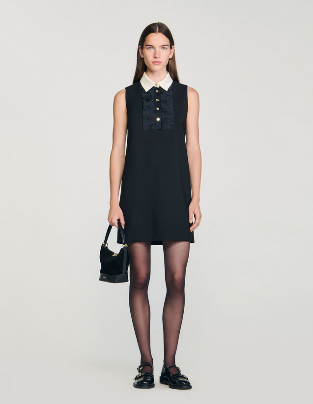 Short Dress With Contrast Collar - SFPRO04410 | sandro-paris.com Short Dress With Contrast Collar : Dresses color Black