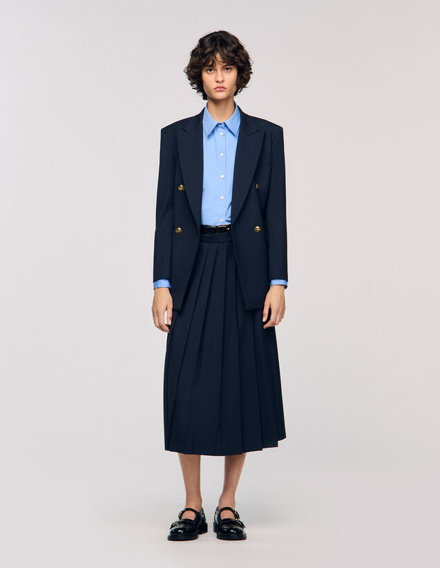 Long Pleated Skirt - SFPJU01524 | sandro-paris.com Long Pleated Skirt : Skirts & Shorts color Navy Blue