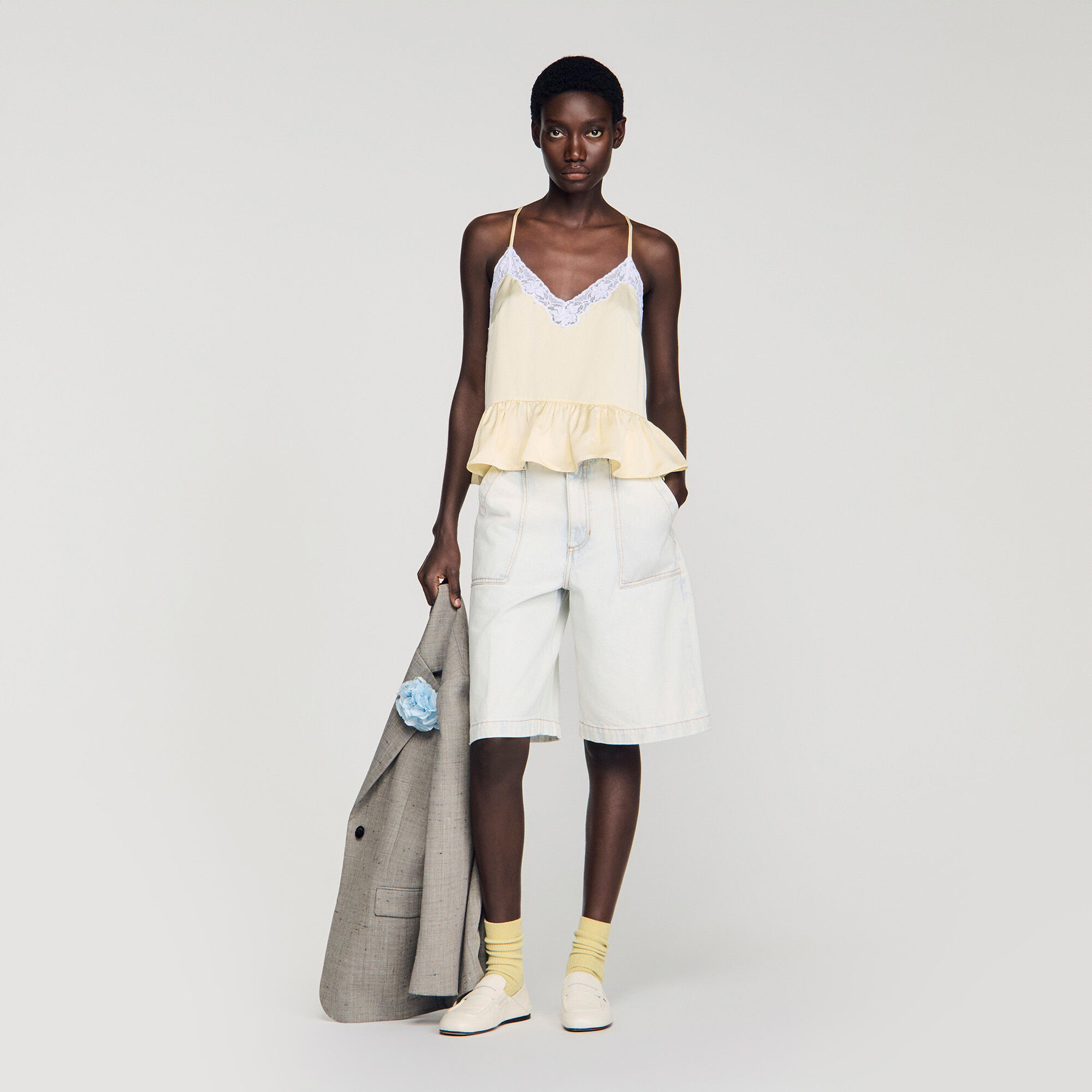 Ruffled Top : Tops color Light yellow