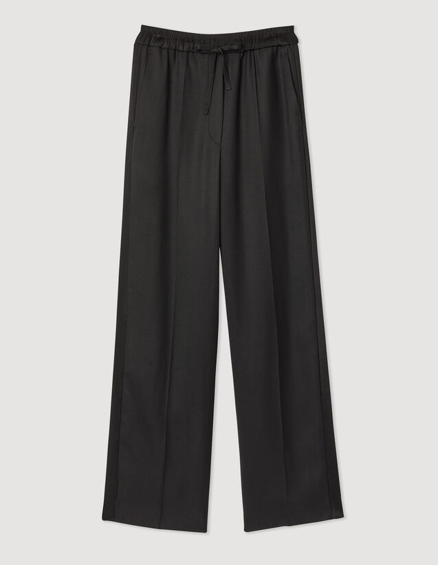 Wide Trousers With Satin Side Stripes : Pants color Black
