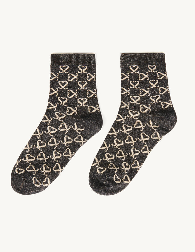 Jacquard Socks With Double S In Lurex : Socks color Beige