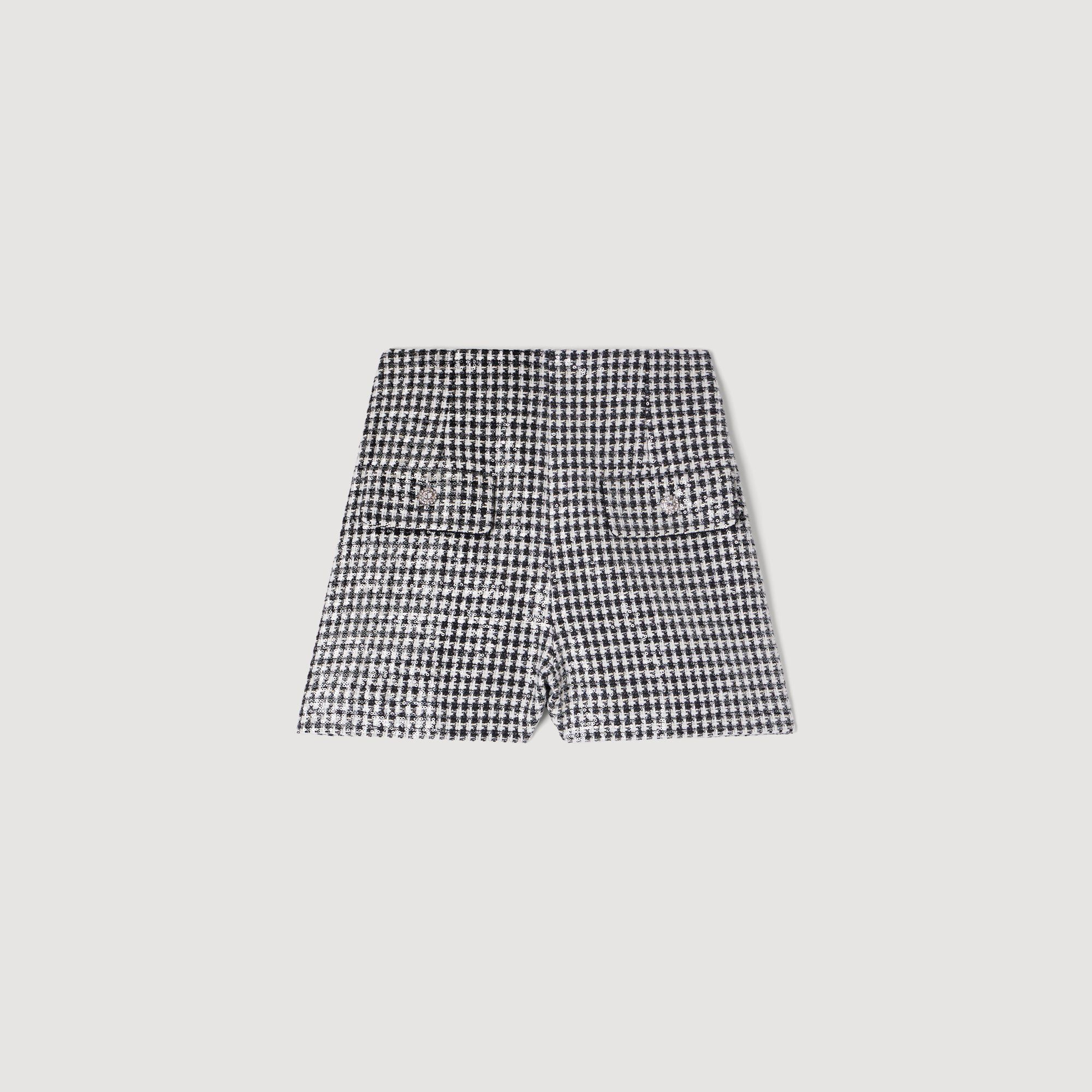 Sequin Houndstooth Tweed Shorts : Skirts & Shorts color Black / White