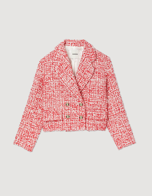 Cropped Tweed Jacket : Blazers & Jackets color Red